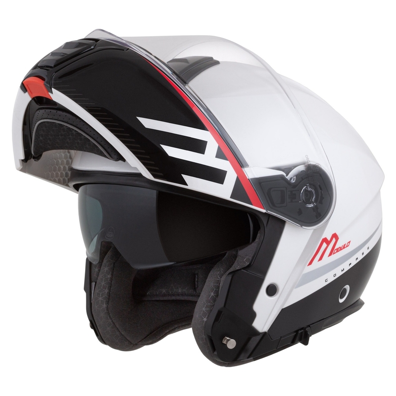 Cassida Modulo 2.1 Compass flip-up motorcykelhjelm perlehvid-sort-rød-sølv