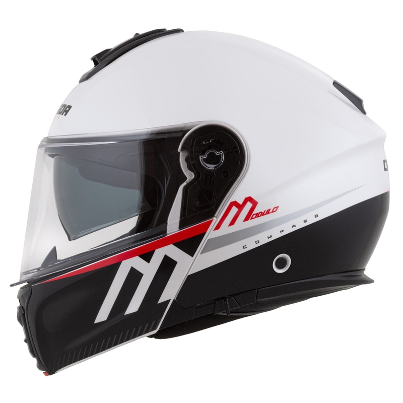 Cassida Modulo 2.1 Compass flip-up motorcykelhjelm perlehvid-sort-rød-sølv