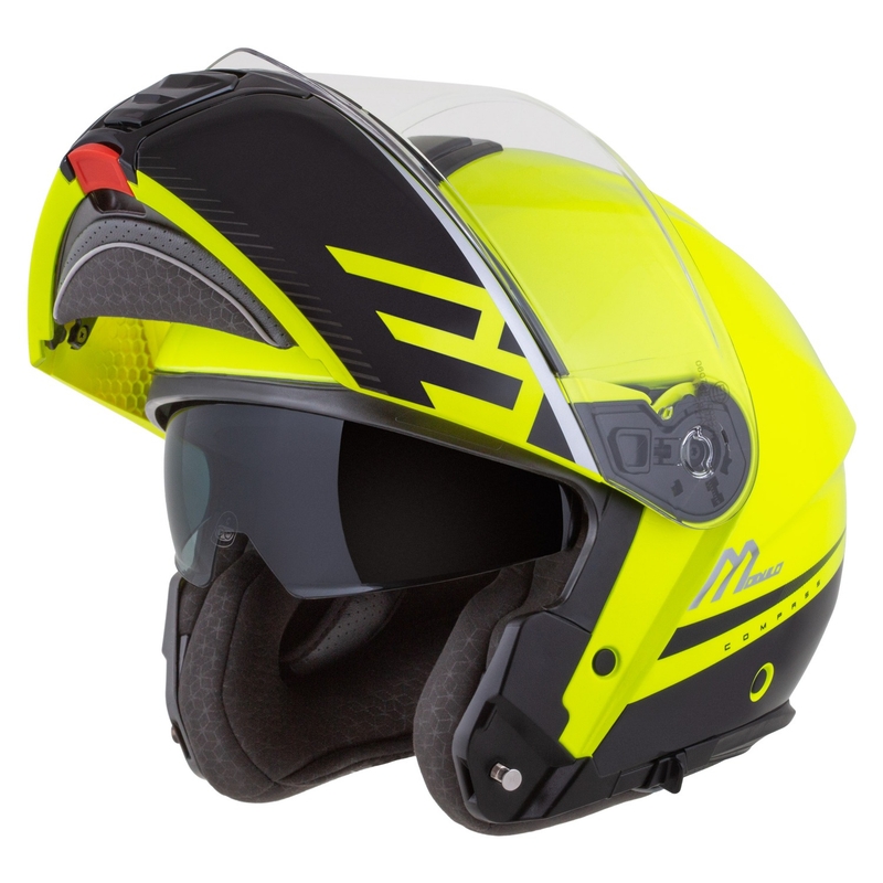 Cassida Modulo 2.1 Compass fluo gul-sort-sølv-rød flip-up motorcykelhjelm