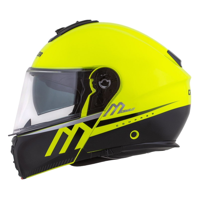 Cassida Modulo 2.1 Compass fluo gul-sort-sølv-rød flip-up motorcykelhjelm