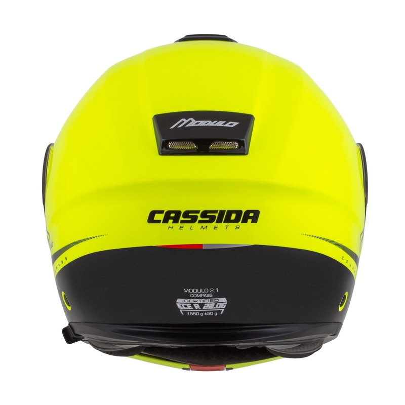 Cassida Modulo 2.1 Compass fluo gul-sort-sølv-rød flip-up motorcykelhjelm