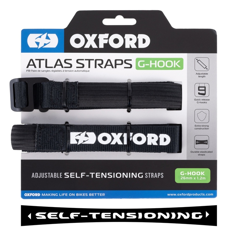 Oxford Atlas G-Hook bagageremme 2 stk sort 26mm x 1,2 m