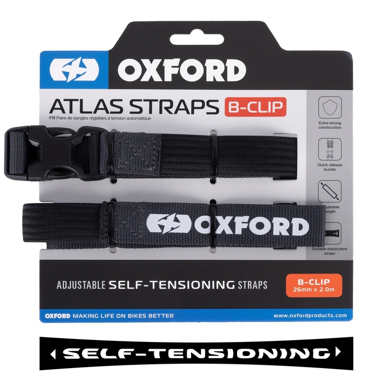 Oxford Atlas B-Clip bagageremme 2 stk. grå 26 mm x 2 m