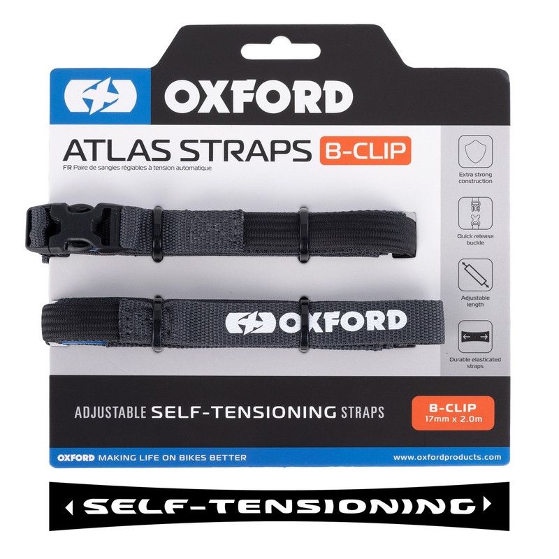 Oxford Atlas B-Clip bagageremme 2 stk. grå 17 mm x 2 m