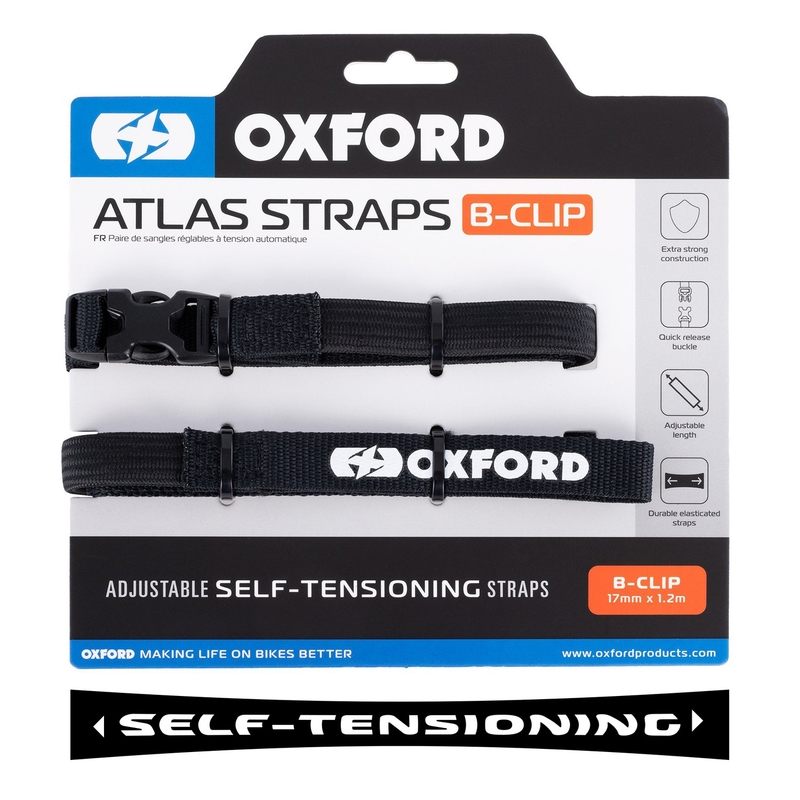 Oxford Atlas B-Clip bagageremme 2 stk sort 17 mm x 1,2 m