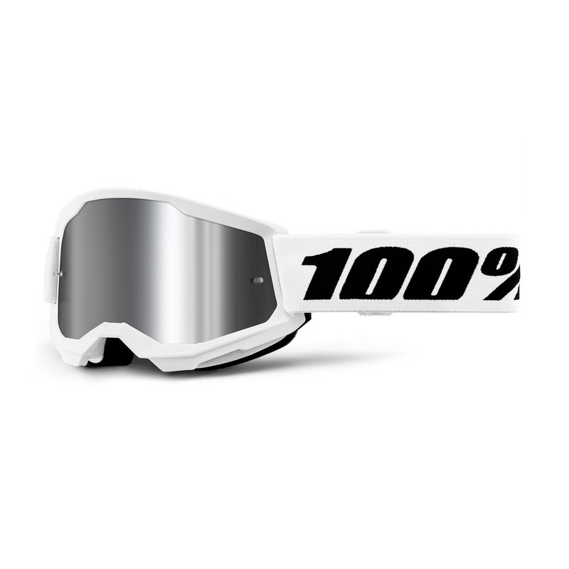 Motocrossbriller til børn 100% STRATA 2 hvid sølv plexi