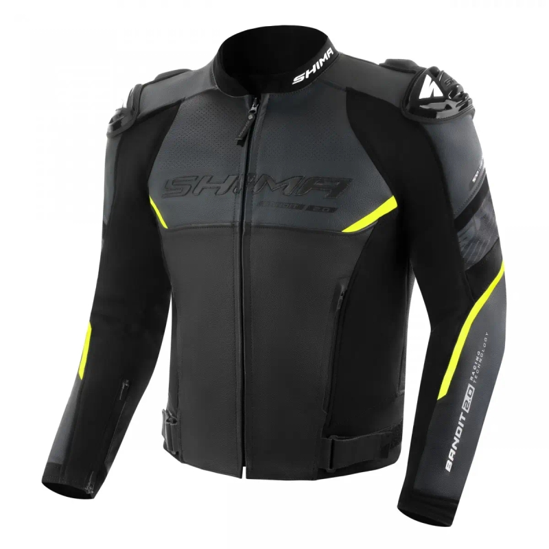 Shima Bandit 2.0 sort-hvid-fluogul motorcykeljakke i læder