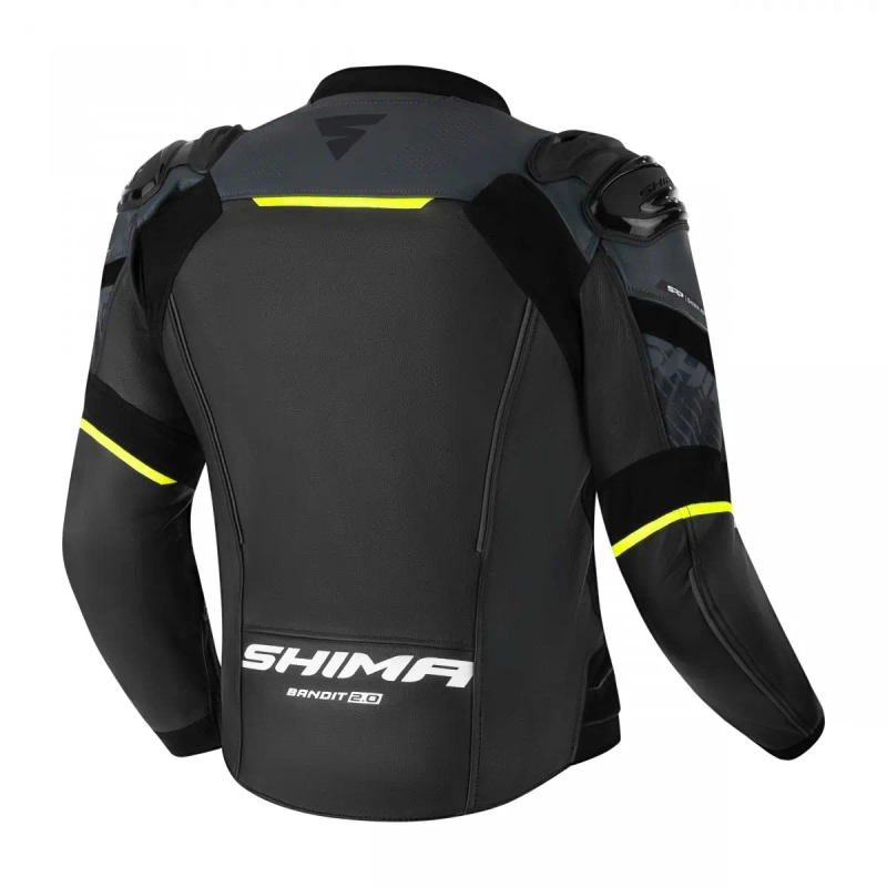 Shima Bandit 2.0 sort-hvid-fluogul motorcykeljakke i læder