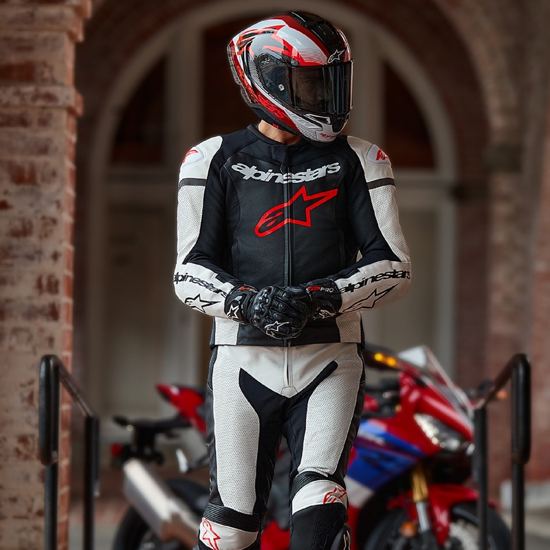Alpinestars GP Force Lurv hvid-sort-fluoro rød todelt læderdragt