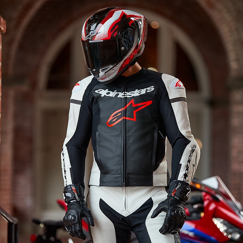 Alpinestars GP Force Lurv hvid-sort-fluoro rød todelt læderdragt
