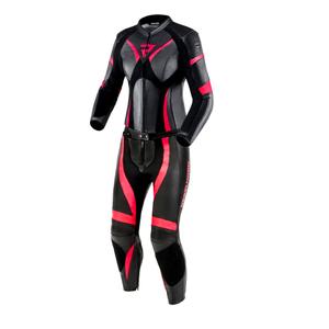 Rebelhorn Rebel Motorcykeloverall i læder til kvinder Glansfuld sort og pink