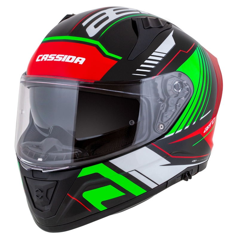 Cassida Aero Drome sort-rød-grøn-hvid integreret motorcykelhjelm