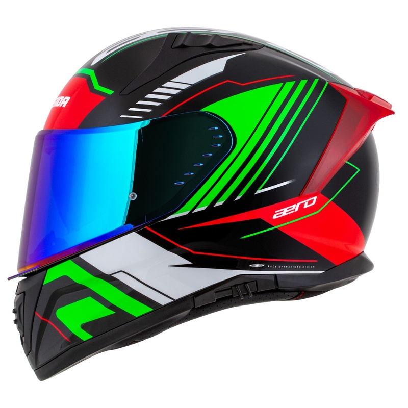 Cassida Aero Drome sort-rød-grøn-hvid integreret motorcykelhjelm