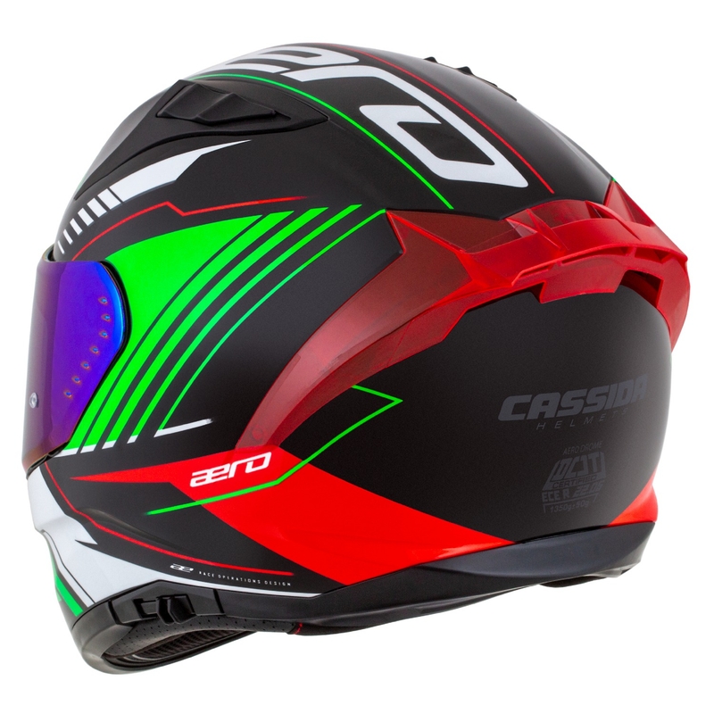 Cassida Aero Drome sort-rød-grøn-hvid integreret motorcykelhjelm