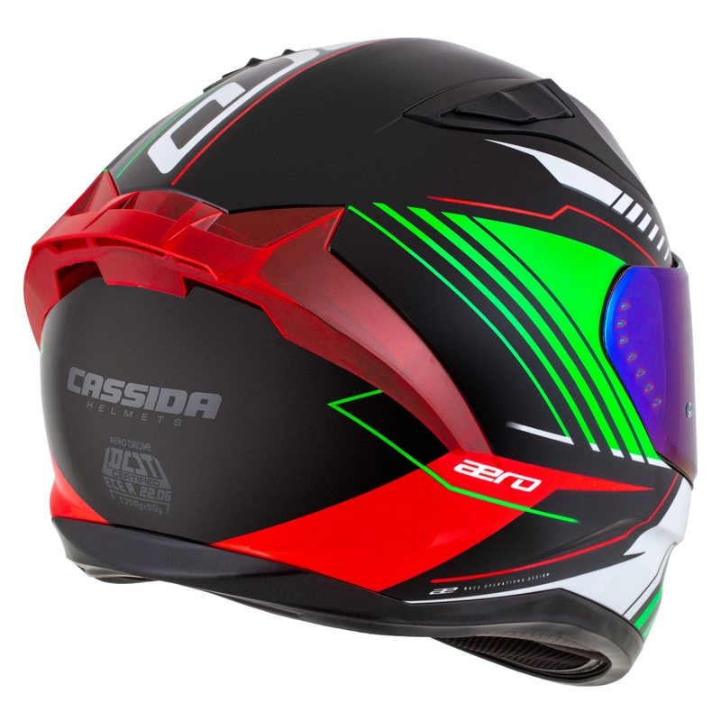 Cassida Aero Drome sort-rød-grøn-hvid integreret motorcykelhjelm