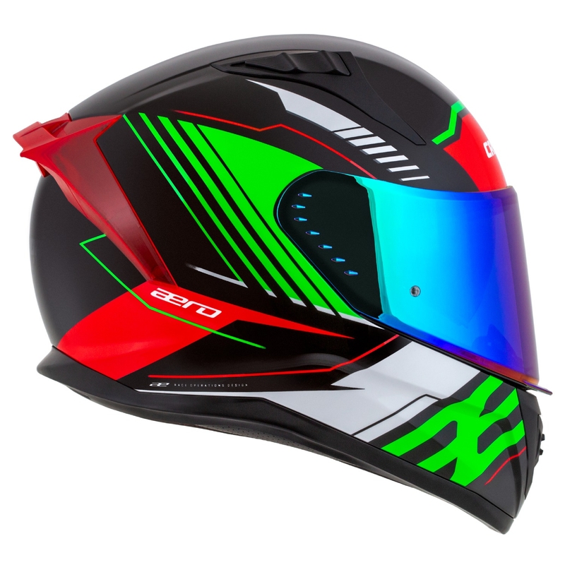 Cassida Aero Drome sort-rød-grøn-hvid integreret motorcykelhjelm