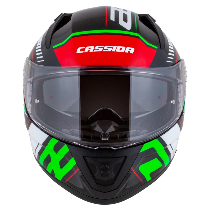 Cassida Aero Drome sort-rød-grøn-hvid integreret motorcykelhjelm