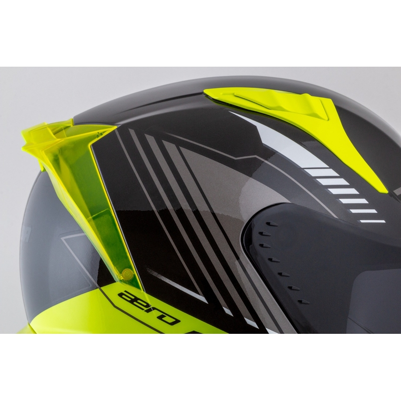 Cassida Aero Drome sort-fluogul-hvid-grå integreret motorcykelhjelm