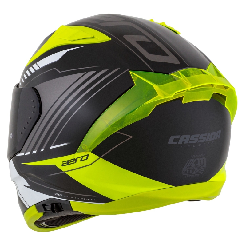 Cassida Aero Drome sort-fluogul-hvid-grå integreret motorcykelhjelm