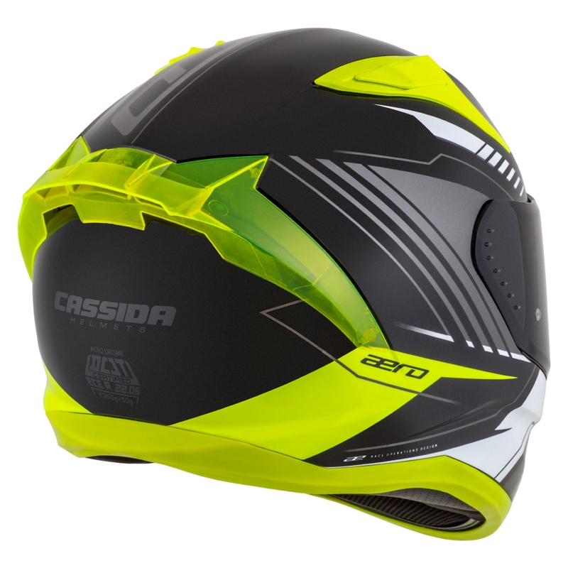 Cassida Aero Drome sort-fluogul-hvid-grå integreret motorcykelhjelm