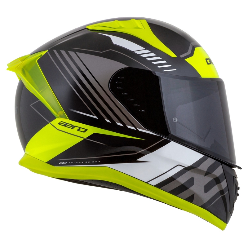 Cassida Aero Drome sort-fluogul-hvid-grå integreret motorcykelhjelm
