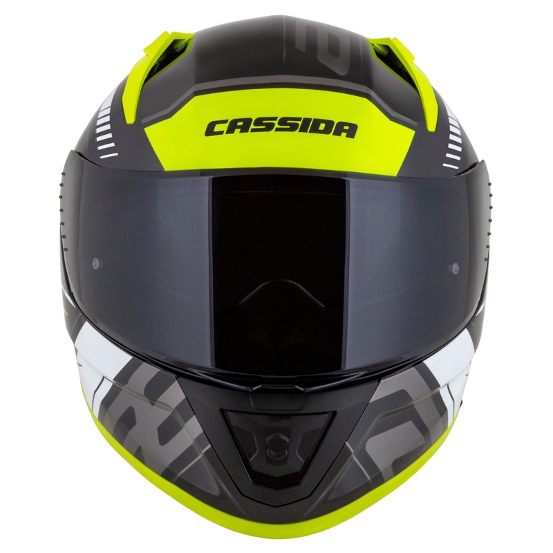 Cassida Aero Drome sort-fluogul-hvid-grå integreret motorcykelhjelm
