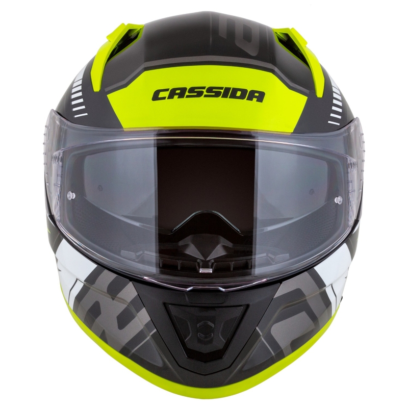 Cassida Aero Drome sort-fluogul-hvid-grå integreret motorcykelhjelm