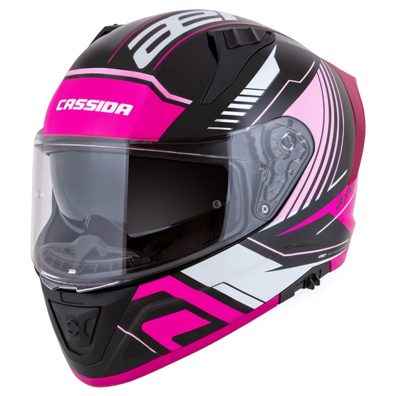 Cassida Aero Drome sort-pink-hvid integreret motorcykelhjelm