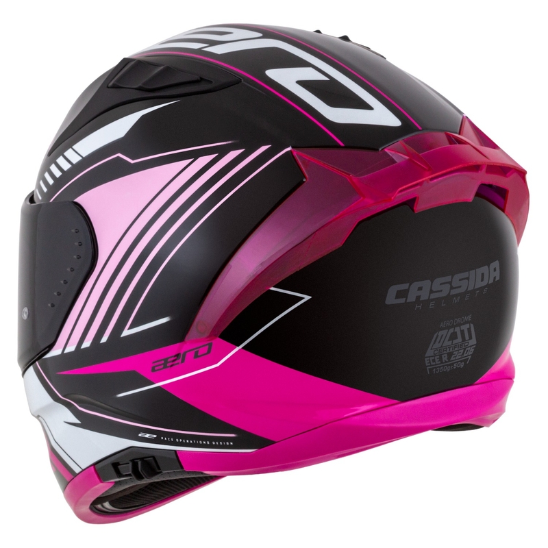 Cassida Aero Drome sort-pink-hvid integreret motorcykelhjelm