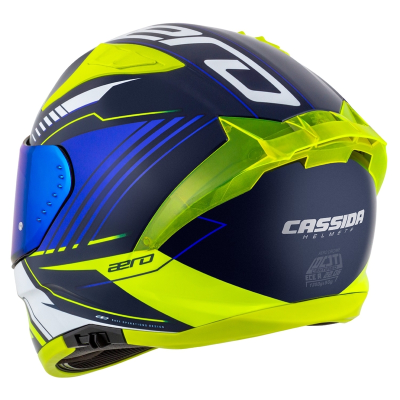 Cassida Aero Drome blå-fluogul-lyseblå-hvid integreret motorcykelhjelm