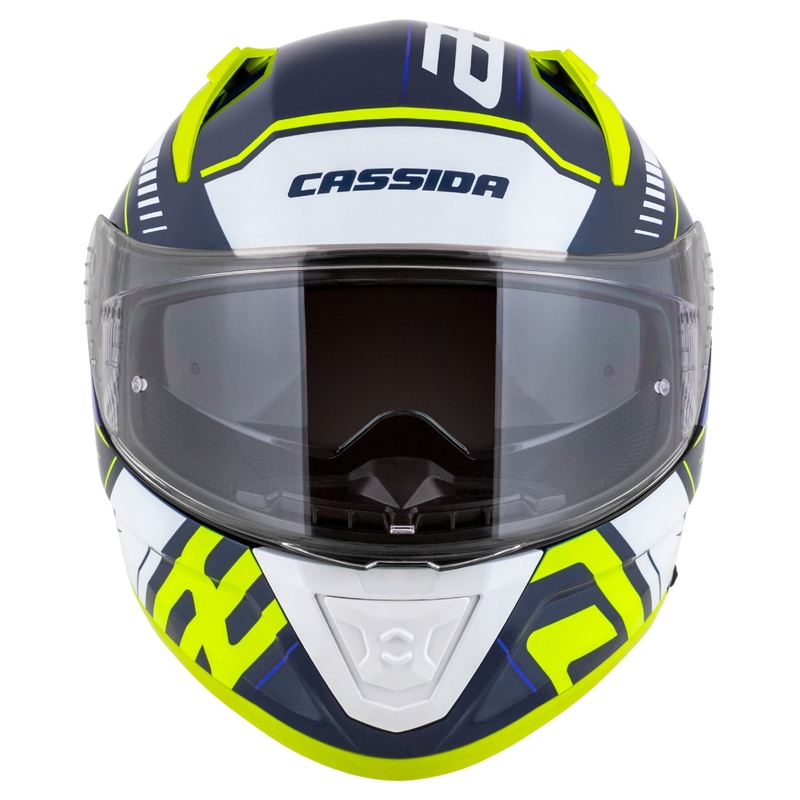 Cassida Aero Drome blå-fluogul-lyseblå-hvid integreret motorcykelhjelm