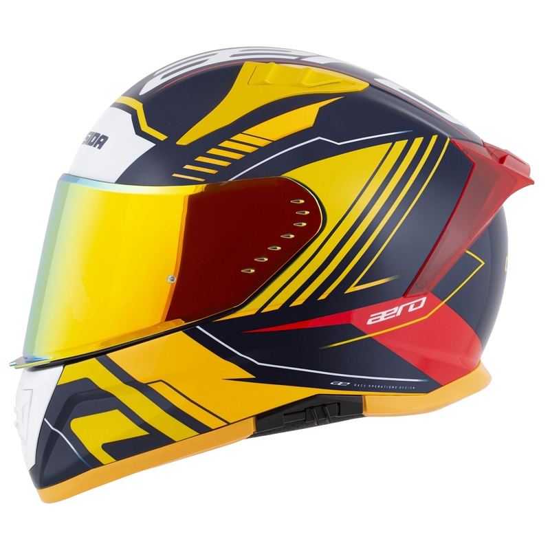 Integreret motorcykelhjelm Cassida Aero Drome blå-fluogul-orange-rød-lyseblå-hvid