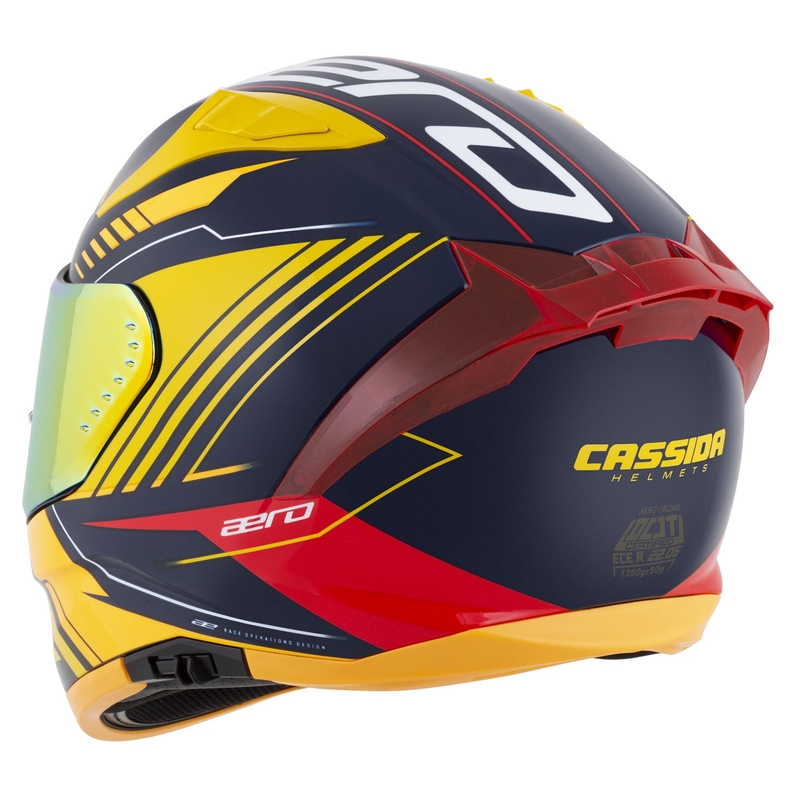 Integreret motorcykelhjelm Cassida Aero Drome blå-fluogul-orange-rød-lyseblå-hvid