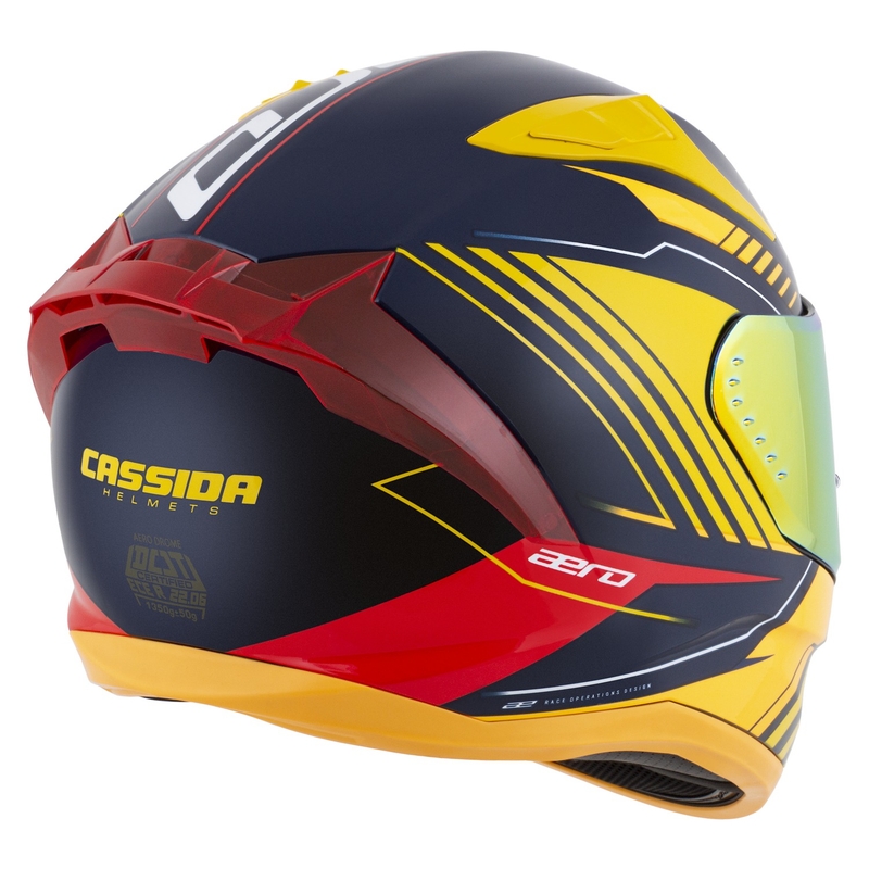 Integreret motorcykelhjelm Cassida Aero Drome blå-fluogul-orange-rød-lyseblå-hvid
