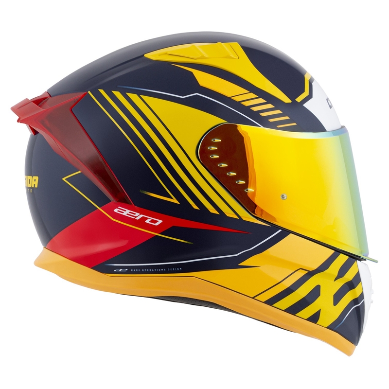 Integreret motorcykelhjelm Cassida Aero Drome blå-fluogul-orange-rød-lyseblå-hvid