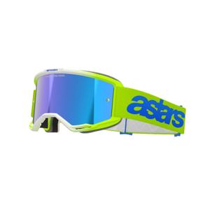 Alpinestars Vision 5 Blaze fluogul-blå motocrossbriller med blå plexiglas med spejle