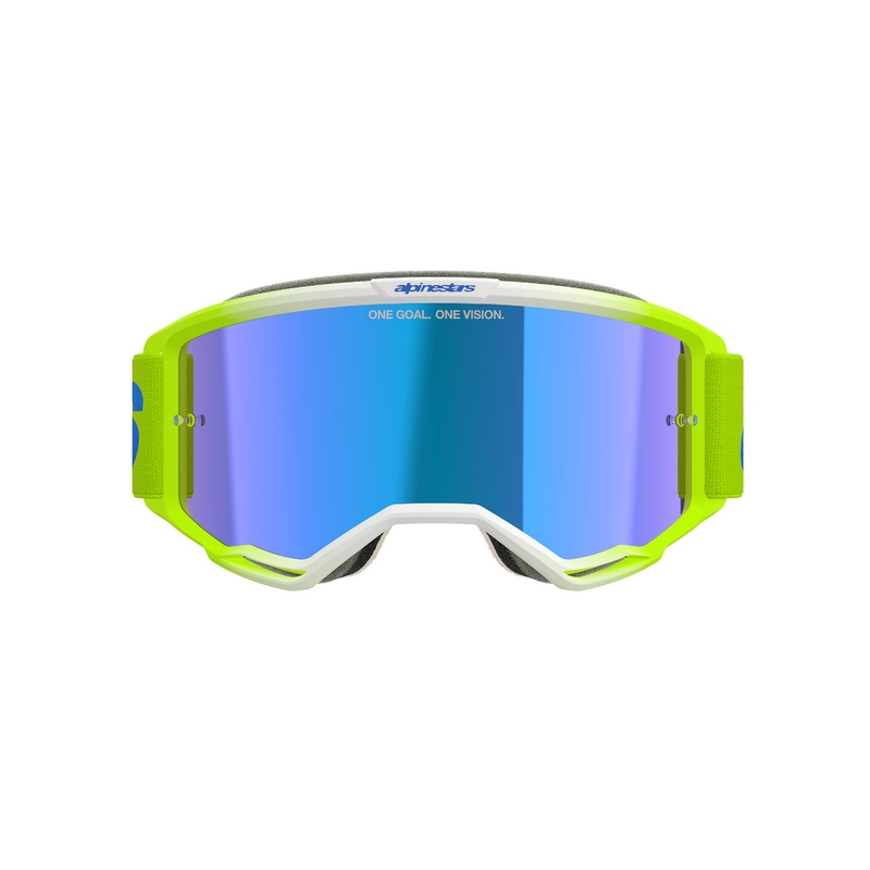Alpinestars Vision 5 Blaze fluogul-blå motocrossbriller med blå plexiglas med spejle
