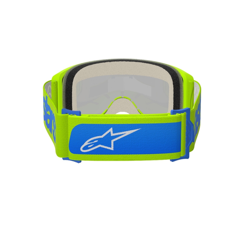 Alpinestars Vision 5 Blaze fluogul-blå motocrossbriller med blå plexiglas med spejle