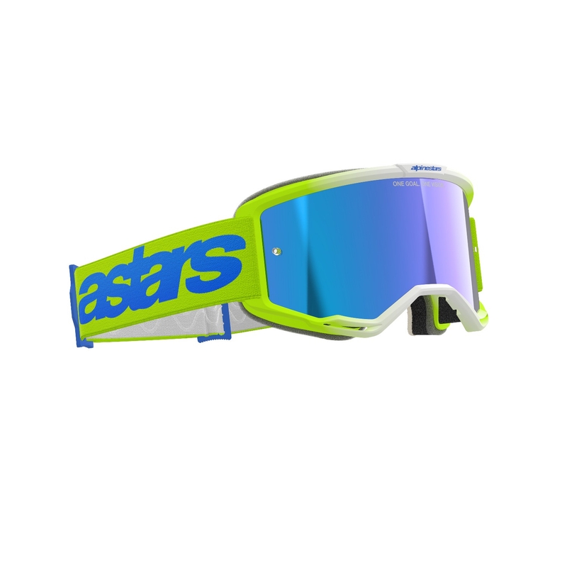 Alpinestars Vision 5 Blaze fluogul-blå motocrossbriller med blå plexiglas med spejle