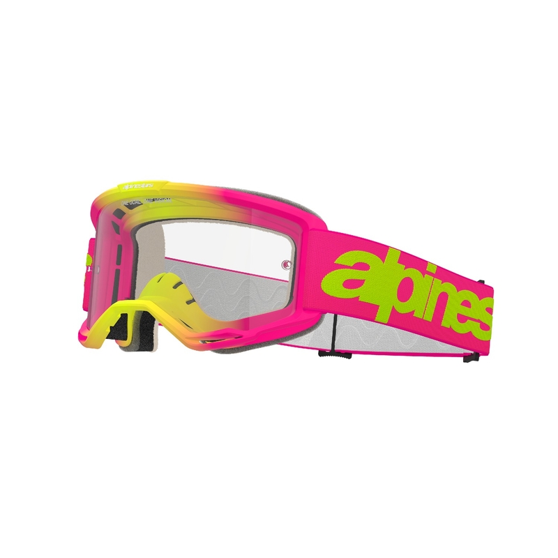 Alpinestars Vision 5 Wordmark pink-fluogule motocrossbriller med klart plexi udsalg
