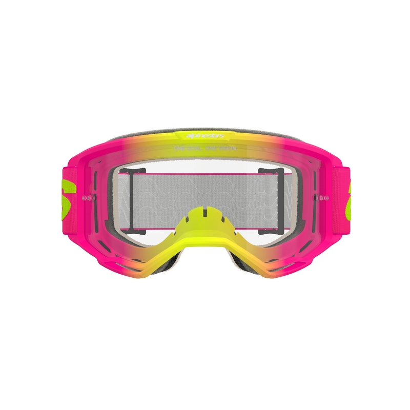 Alpinestars Vision 5 Wordmark pink-fluogule motocrossbriller med klart plexi udsalg