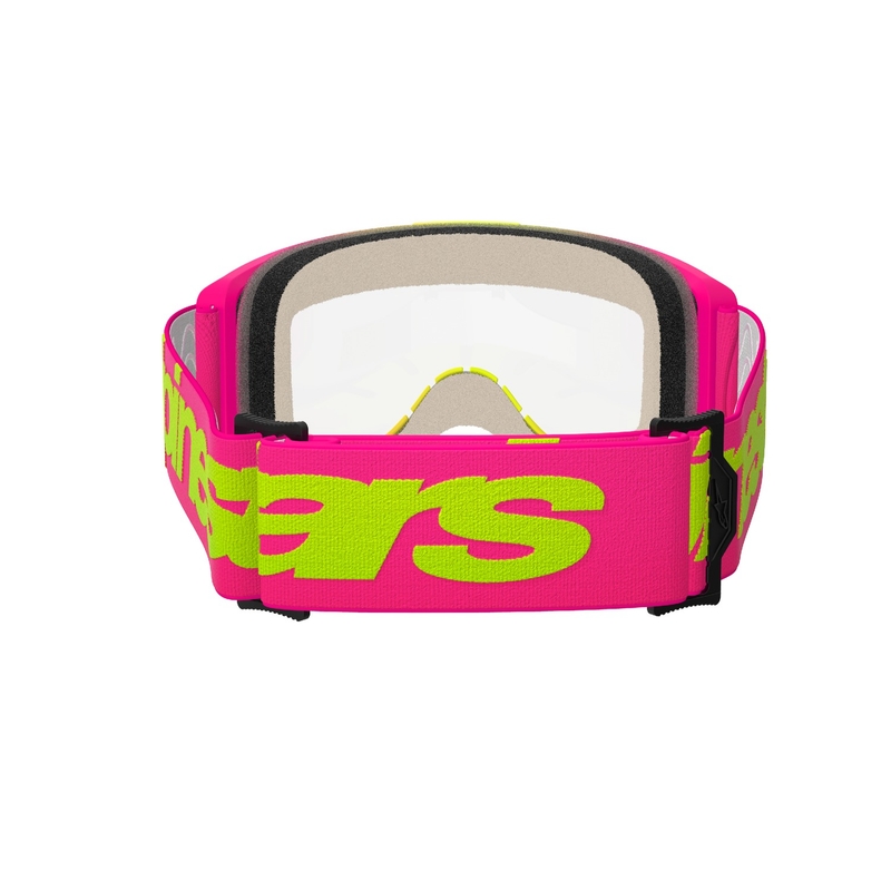 Alpinestars Vision 5 Wordmark pink-fluogule motocrossbriller med klart plexi udsalg