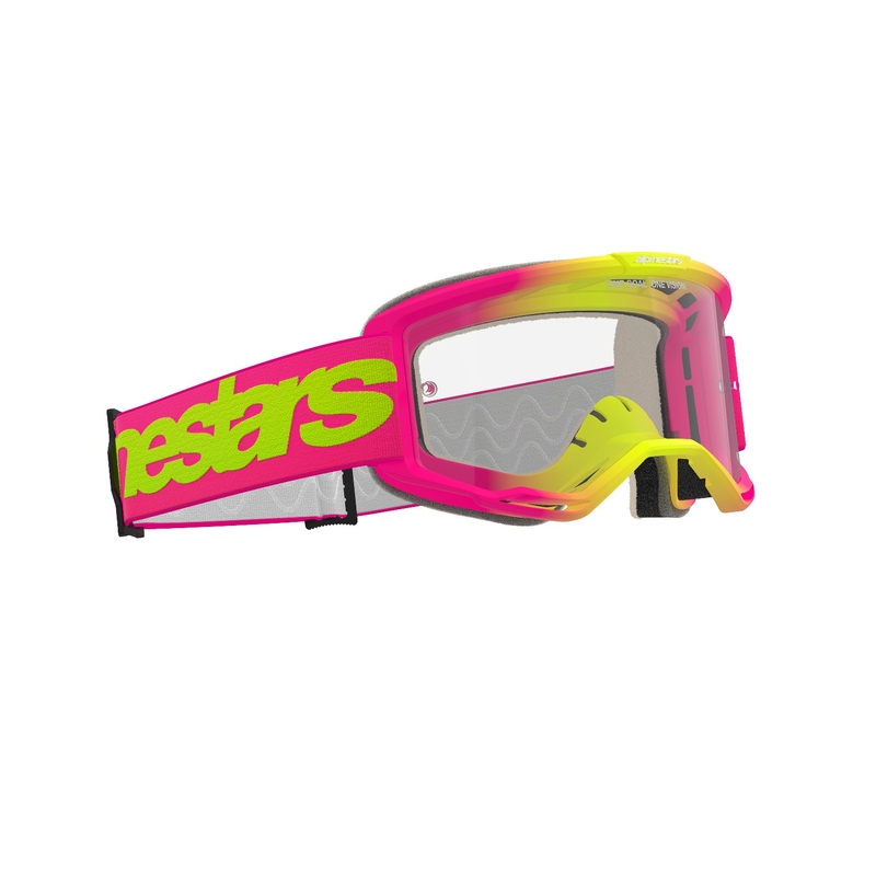 Alpinestars Vision 5 Wordmark pink-fluogule motocrossbriller med klart plexi udsalg