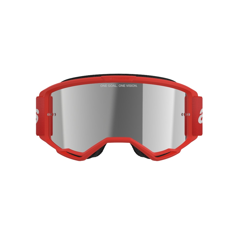 Alpinestars Vision 3 Wordmark motocrossbrille rød med sølvfarvet radialglas