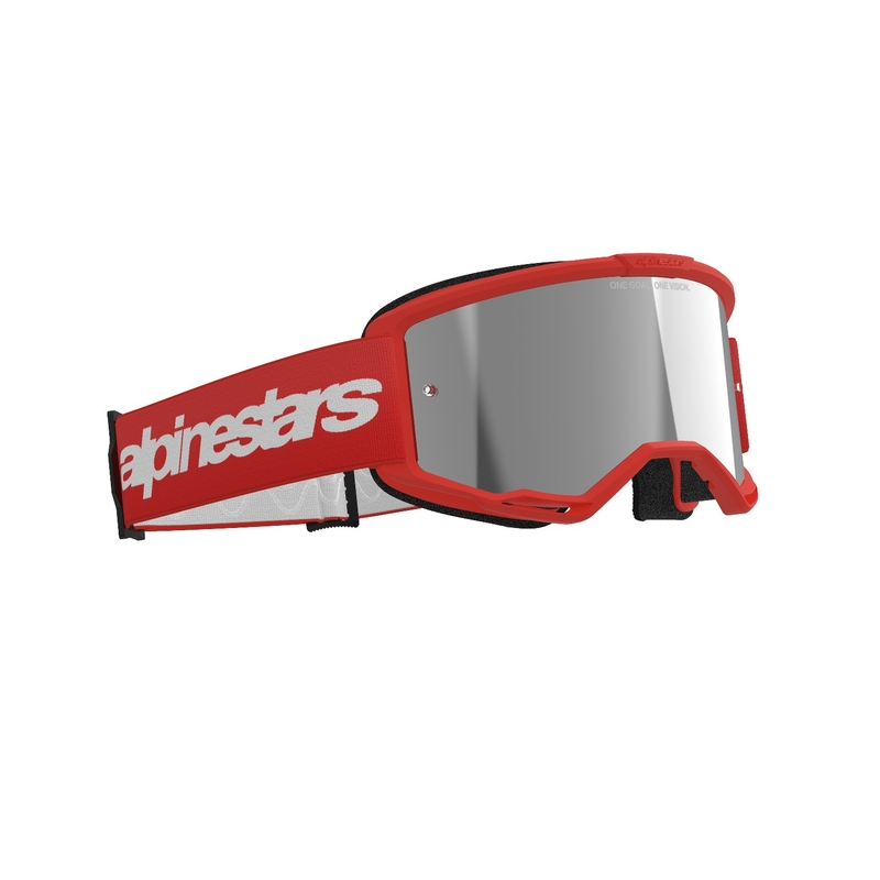 Alpinestars Vision 3 Wordmark motocrossbrille rød med sølvfarvet radialglas