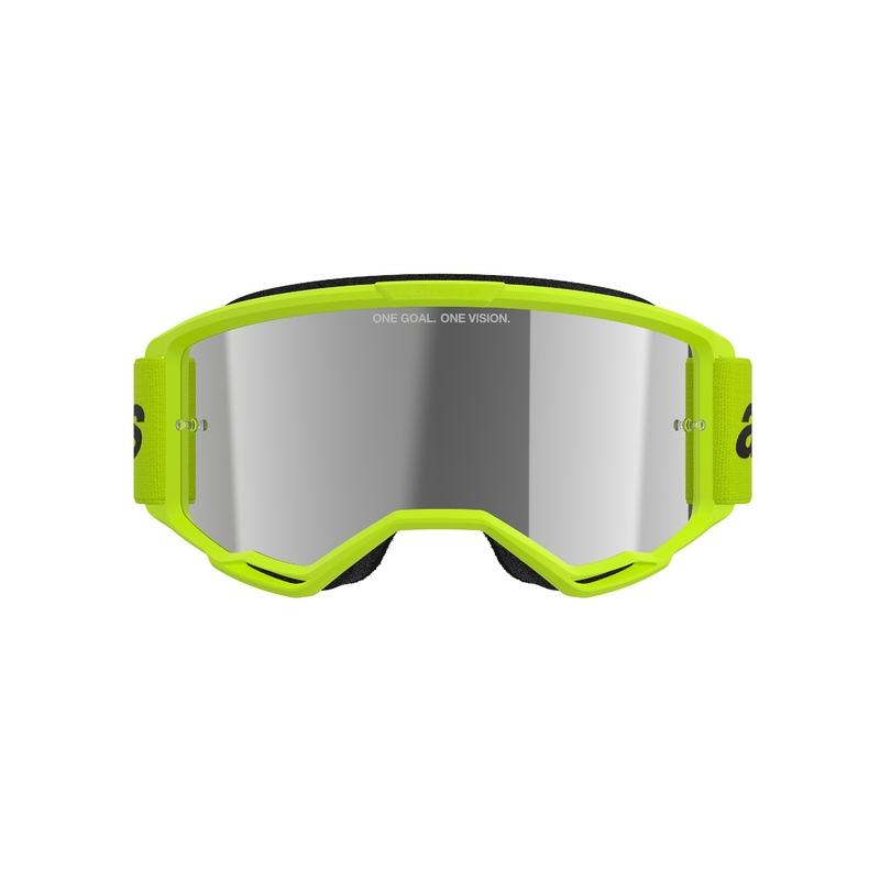 Alpinestars Vision 3 Wordmark fluogule motocrossbriller med sølvfarvet reflekterende linse