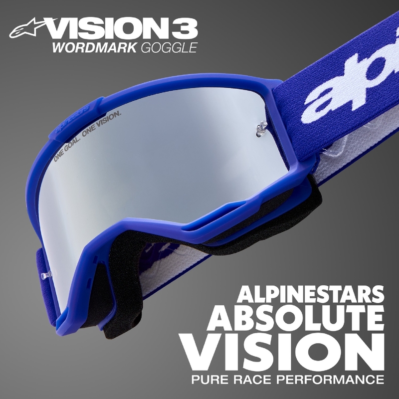Alpinestars Vision 3 Wordmark fluogule motocrossbriller med sølvfarvet reflekterende linse