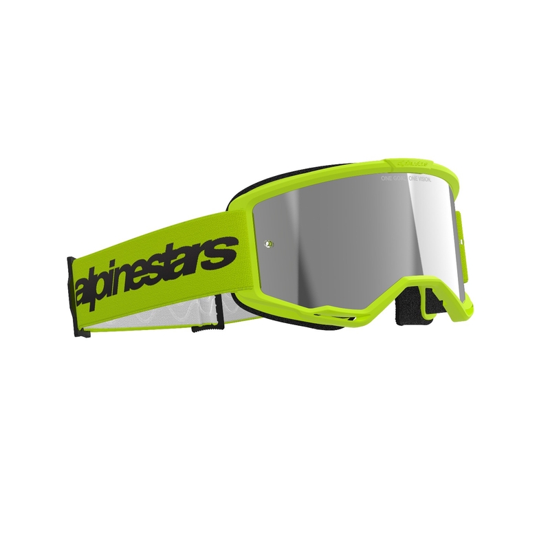 Alpinestars Vision 3 Wordmark fluogule motocrossbriller med sølvfarvet reflekterende linse