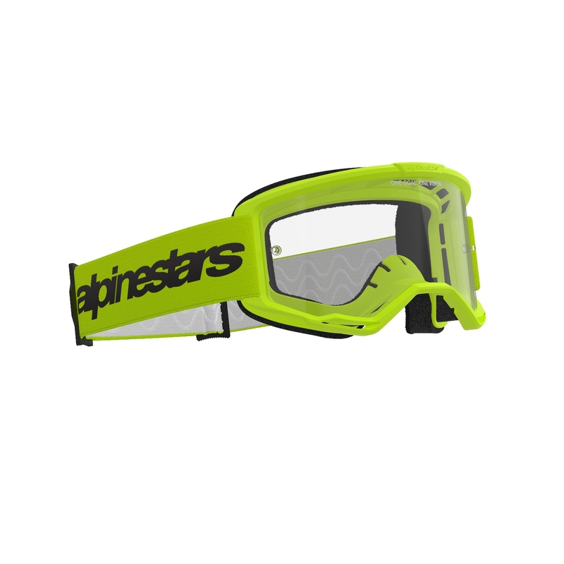 Alpinestars Vision 3 Wordmark fluogule motocrossbriller med klart plexi