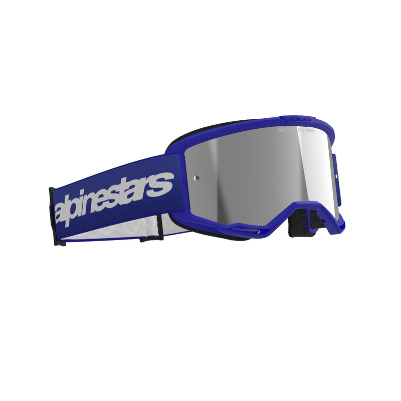 Alpinestars Vision 3 Wordmark motocrossbriller blå med spejlblank sølvlinse